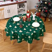 Tafelkleed voor Kerstmis, rond, waterafstotend tafelkleed met hert, afwasbaar, tafelkleed voor feestdagdecoratie, rond, diameter 152 cm, groen