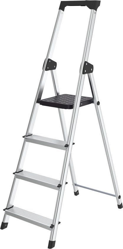 Foto: Brasq huishoudtrap 4 treden zwart keukentrap inklapbaar aluminium voor particulier en professioneel gebruik trap ladder anti slip