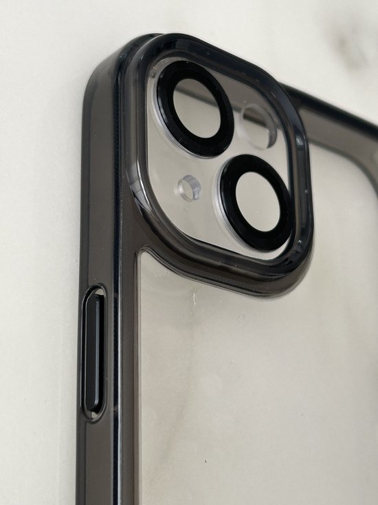 Nano Coating de haute qualité 2,5 mm avec étui lens d'appareil photo - Coque arrière en Siliconen avec Glas intégré pour étui de protection d'objectif d'appareil photo - Convient pour Apple iPhone 13 / iPhone 14 - Zwart/ Transparent