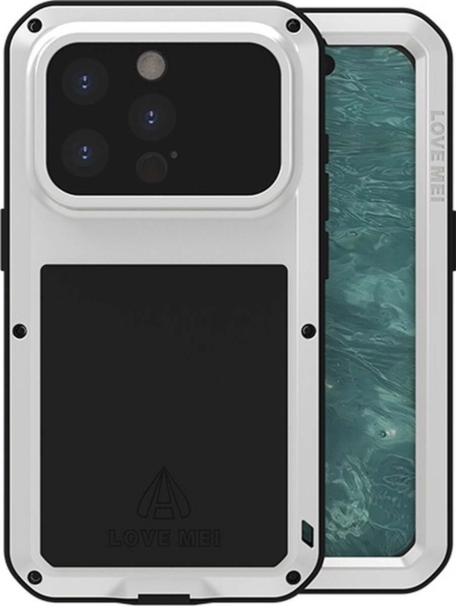 Love Mei Case geschikt voor iPhone 15 Pro - Metalen Extreme Protection Hoes - Grijs