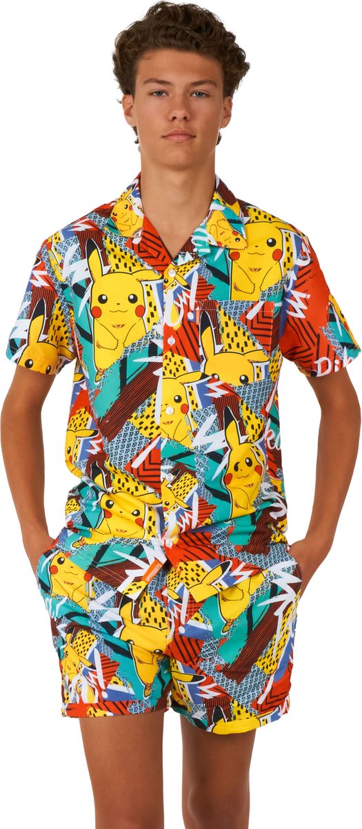 OppoSuits Tiener Pika Pikachu - Jongens Zomer Set - Bevat Shirt En Shorts - Geel - Maat: EU 158/164 - 14 Jaar