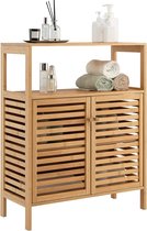 Meuble de salle de bain en bambou, meuble de salle de bain avec 2 portes à lattes, meuble multifonction pour salle de bain, salon, cuisine, couloir, 64 x 27,5 x 80 cm