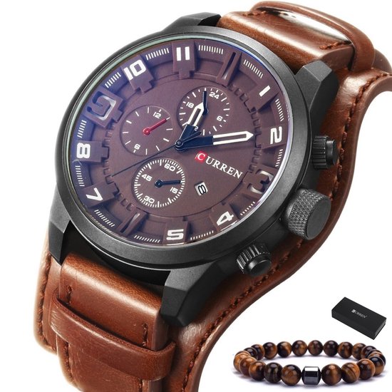 Curren - Horloge Heren - Cadeau voor Man - Horloges voor Mannen - 48 mm - Bruin Zwart
