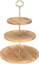 Bamboo 3-storey round etagerie serving bowl made of natural bamboo, serving bowl for fruit, desserts, cake, cheese, sausage, cookies, nuts, sweets, candy and candy bar