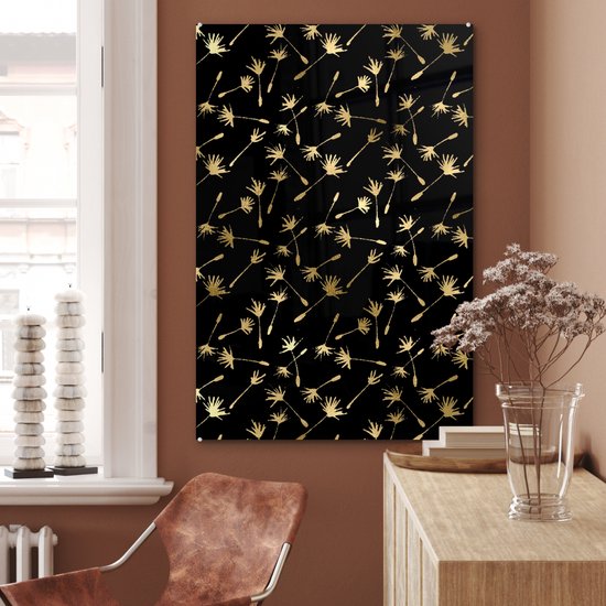 Peinture sur verre MuchoWow 60x90 cm - Peinture acrylique sur verre - Motifs - Graines - Or - Photo sur verre - Peintures