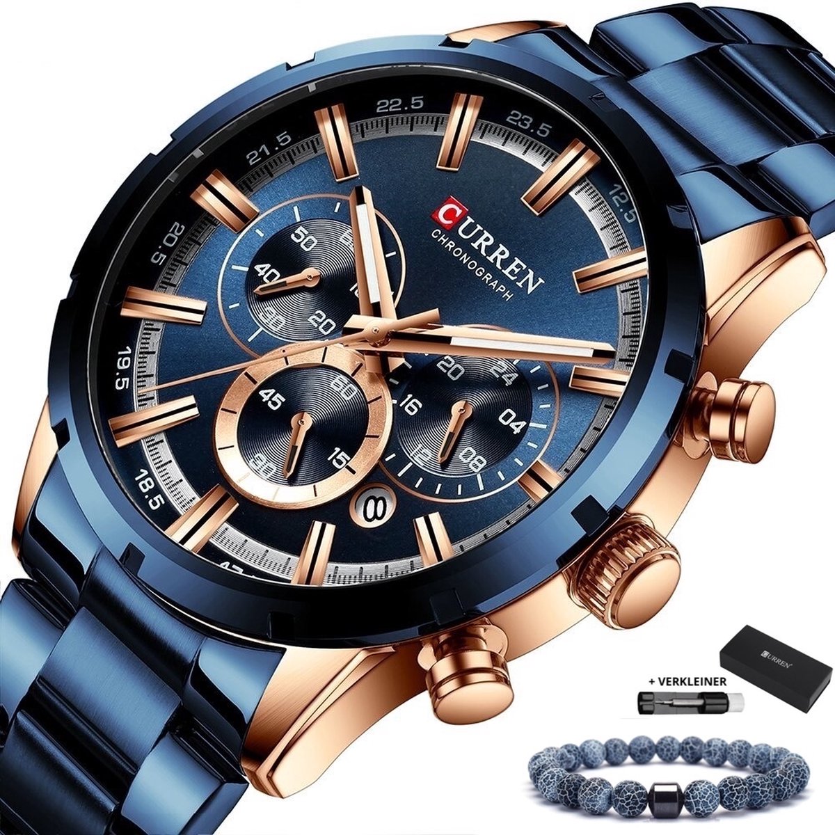 Horloges voor Mannen Heren Horloge - Incl. Armband en Versteller - Blauw Rosé - Litts®