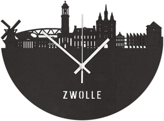 Skyline Klok Zwolle Zwart Mdf Hout Wanddecoratie Voor Aan De Muur City Shapes