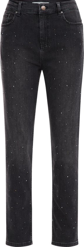 WE Fashion Dames high rise straight fit jeans met comfortstretch en studs