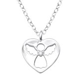 Joy|S - Zilveren hartje hanger met ketting 39 cm - engel met zirkonia - voor kinderen