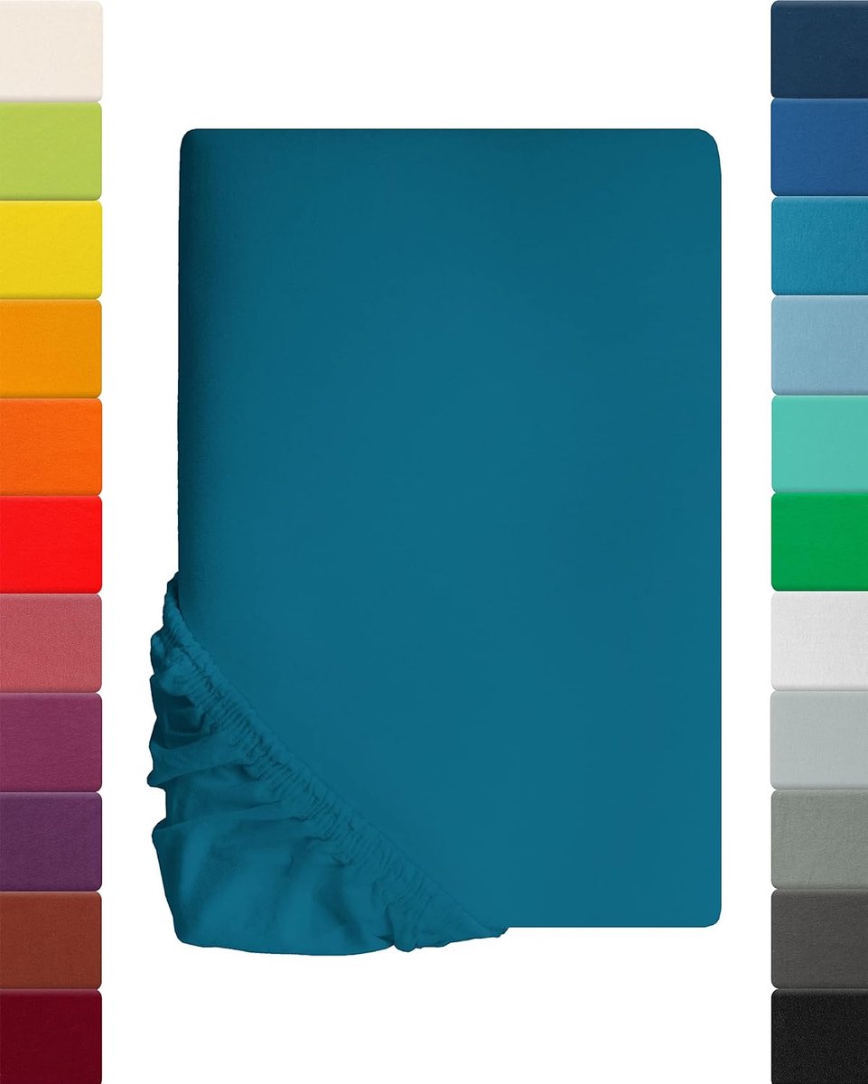 Maya-serie Jersey hoeslaken, hoeslaken, serie Maya, 100% katoen, hoogwaardige afwerking, met elastiek en OekoTex100, 200 x 220 cm Aquamarijn