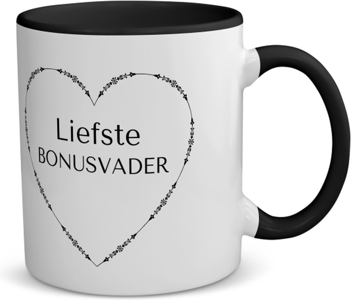 Akyol - liefste bonusvader koffiemok - theemok - zwart - Papa - de liefste bonusvader - vader cadeautjes - vaderdag - verjaardag - geschenk - kado - vader artikelen - 350 ML inhoud