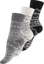 Lavendel 3 Paar Gebreide Wollen Sokken met Kleurrijk Patroon - Huissokken / Sneeuwvlok / 35-38