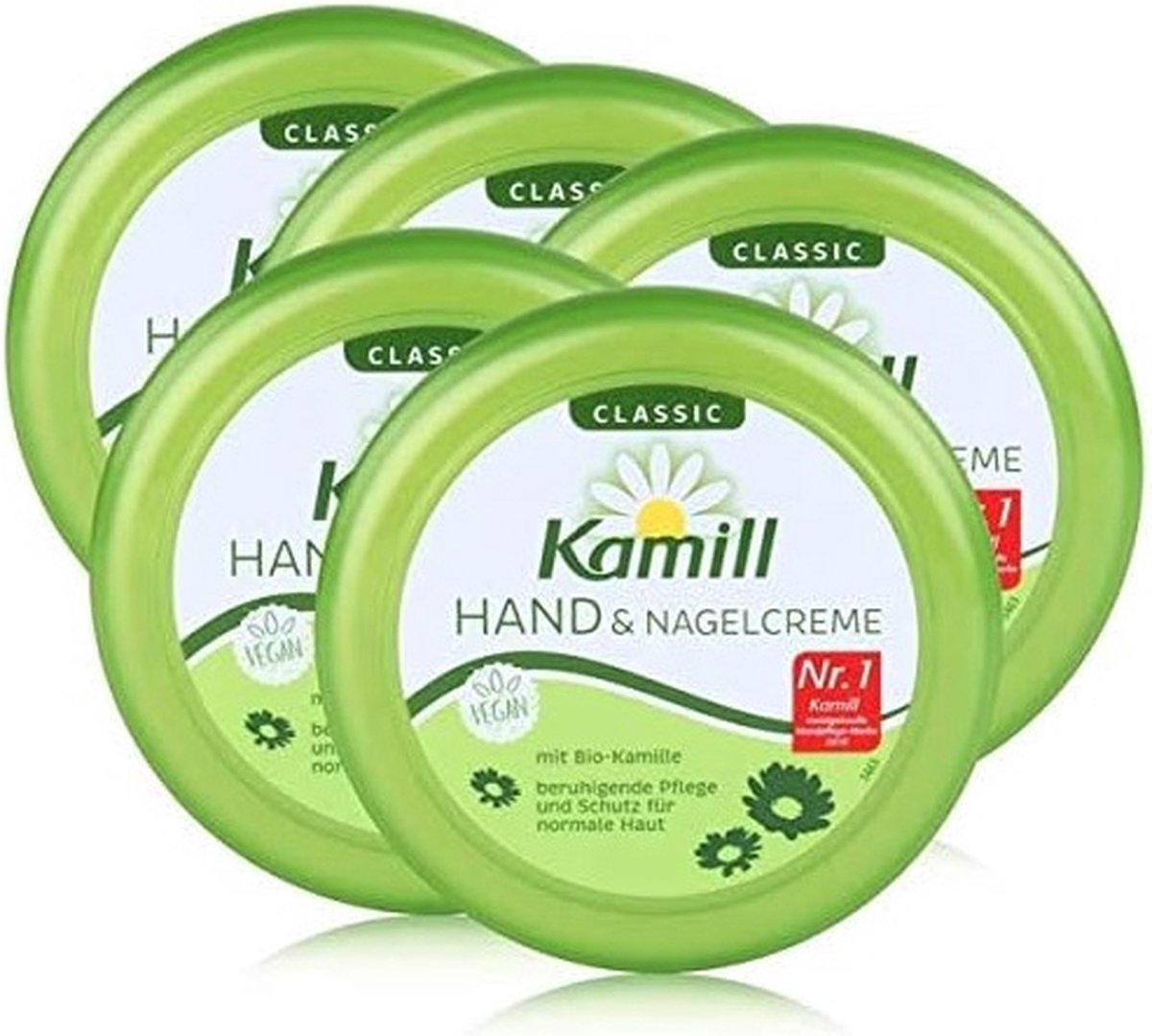 Voordeelverpakking 5 x 150 ml (5-pack) - Kamill Hand- en nagelcrème Classic Pot - Handcrème met bio kamille - Biologisch - Vegan - Hand & nail cream jar