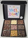 Chocolade Callets Proeverij Pakket met Mystery Card 'Well Done' met persoonlijke (video) boodschap | Chocolademelk | Chocoladesaus | Verrassing box Verjaardag | Cadeaubox | Relatiegeschenk | Chocoladecadeau