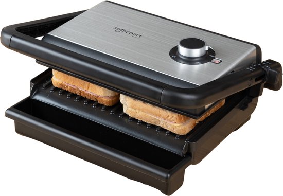 Safecourt Kitchen Panini-grill - Tosti apparaat - Contactgrill - Grill apparaat - Zwevend bovendeksel - Zwart/RVS