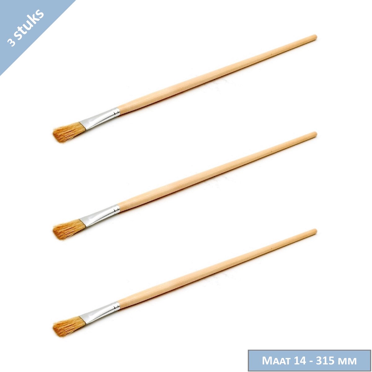 TQ4U Lyonse penseel maat 14 - Varkenshaar - Platte aluminium bus - Ongelakte steel 315 mm - 3 stuks