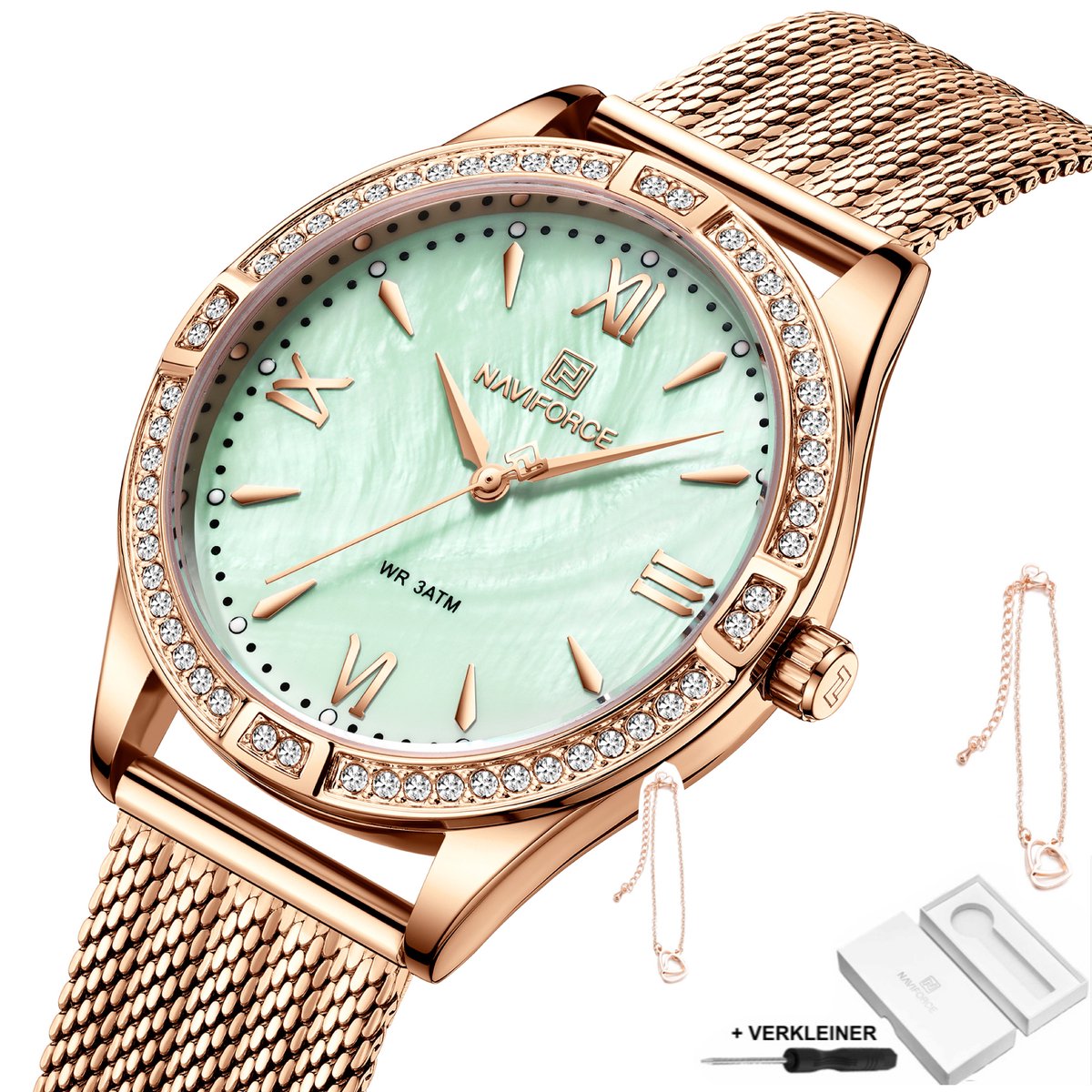 Naviforce - Horloge Dames - Cadeau voor Vrouw - 37 mm - Rosé Groen
