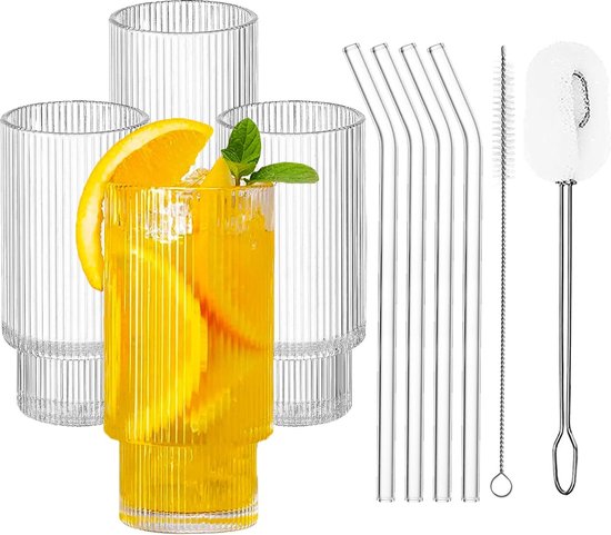 Elisa 6 stuks Drinkglazenset longdrinkglazen met riffle-design 300 ml Elisa 6 stuks Drinkglazenset longdrinkglazen met riffle-design 300 ml