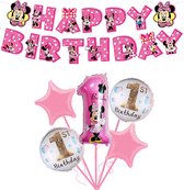 Loha- party® Set de ballons aluminium numéro 1 -Ensemble de ballons 1er anniversaire-Le premier anniversaire-Minnie mouse-Rose numéro 1- Ballon numéro 1 XXL -Décoration anniversaire fille-Ballons de parure