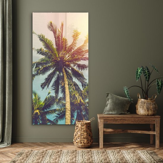 MuchoWow® Peinture sur verre 80x160 cm - Peinture sur verre acrylique - Palmier - Été - Tropical - Soleil - Photo sur verre - Peintures