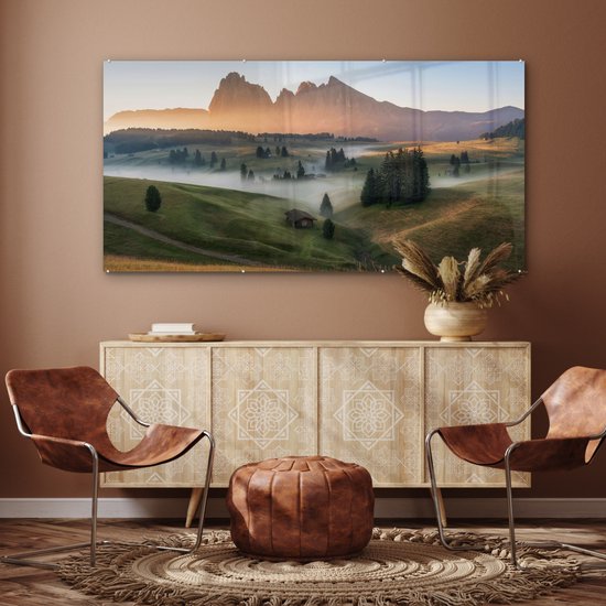 MuchoWow® Peinture sur verre - Berg - Brouillard - Paysage - 160x80 cm - Peintures sur verre acrylique - Photo sur Glas