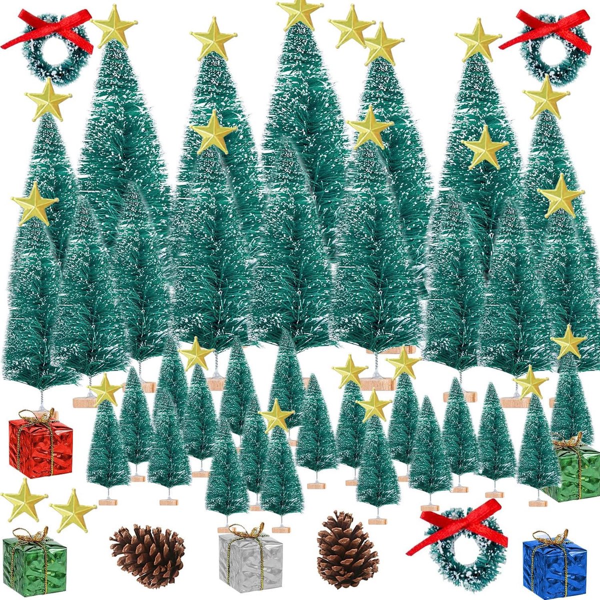 65 stuks kunstkerstboom mini-kunstdennenbomen, mini-kerstboom met sneeuw, kleine dennenbomen, decoratie, miniatuurdecoratie, mini-kerstboom, tafeldecoratie