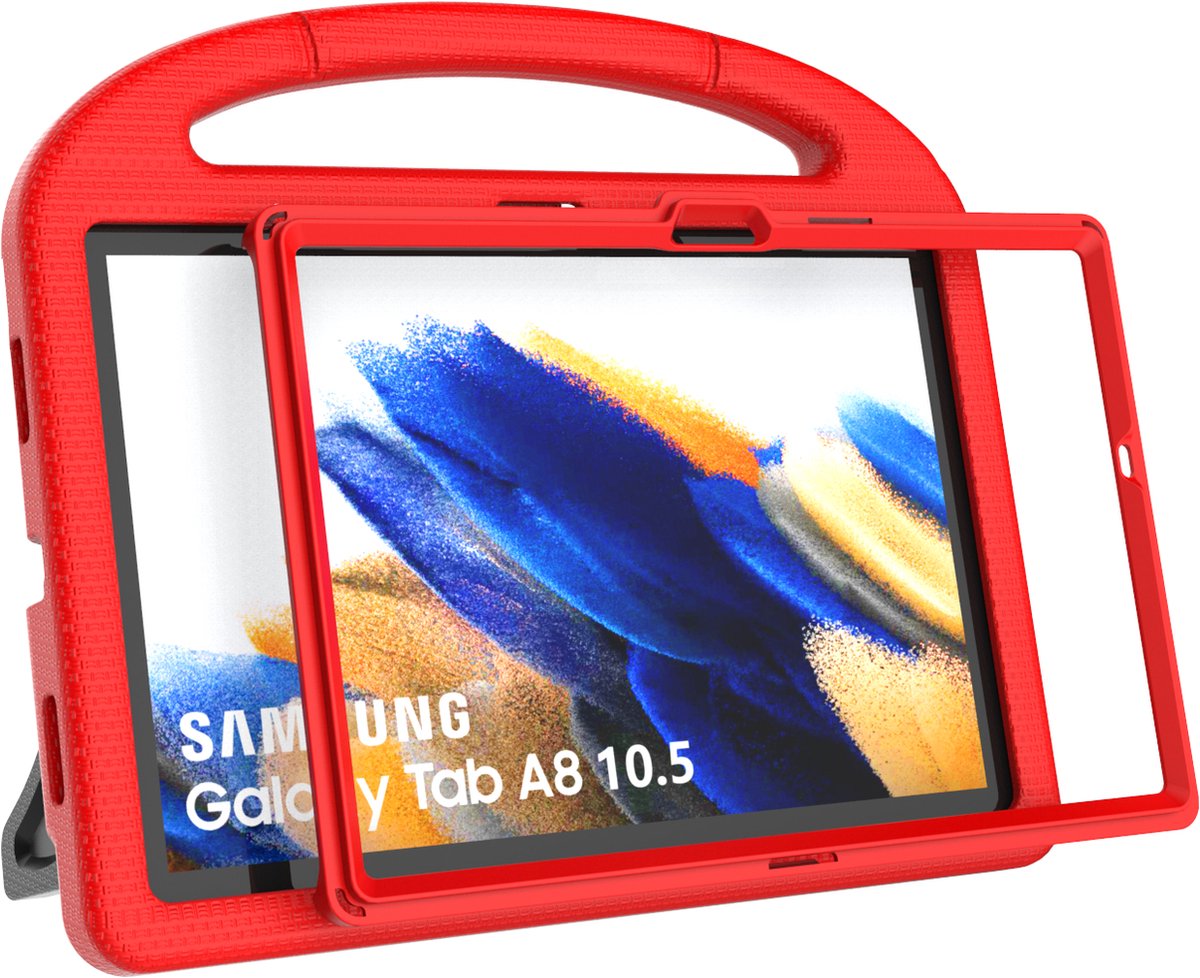 Tablet Beschermhoes geschikt voor Samsung Galaxy Tab A8 10.5 X200/X205 (2021) | Volledig bescherming | Kindvriendelijk Cover | Hoes voor Kinderen met Standaard | Kinderhoes met handvat - Rood