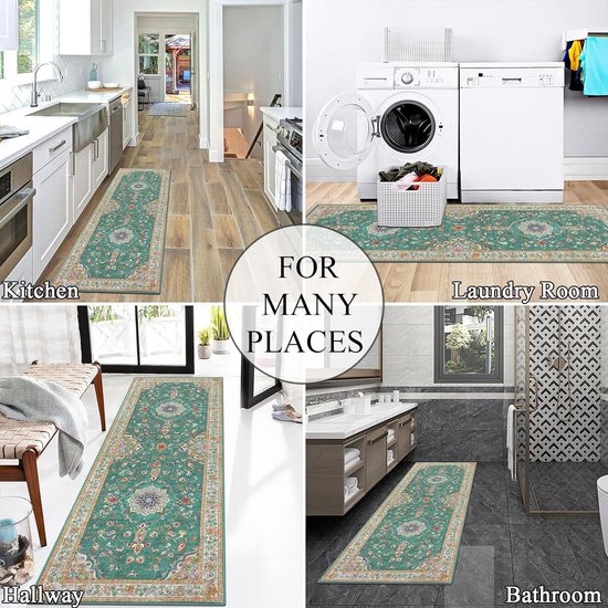Yugarlibi Tapijtloper voor gang, antislip, wasbaar, moderne keukenloper, duurzaam, zacht, vuilafstotend, voor woonkamer, slaapkamer, binnen, buiten, gang, 60 x 200 cm, lichtbruin, geruit