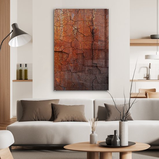 MuchoWow® Peinture sur verre 60x90 cm - Peinture sur verre - Rouille - Ligne - Marron - Photo sur verre acrylique - Peintures