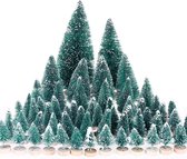 60 stuks miniatuur kerstboom kunstkerstboom mini model kerstboom kunststof winter ornamenten voor tafeldecoratie, DIY, etalage