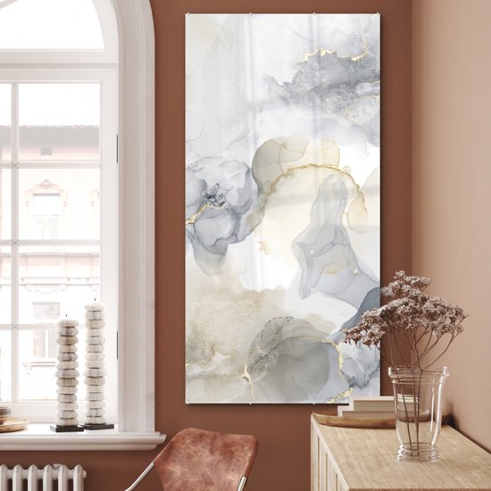 MuchoWow® Peinture sur verre 80x160 cm - Peinture sur verre acrylique - Marbre - Doré - Zwart - Photo sur verre - Peintures