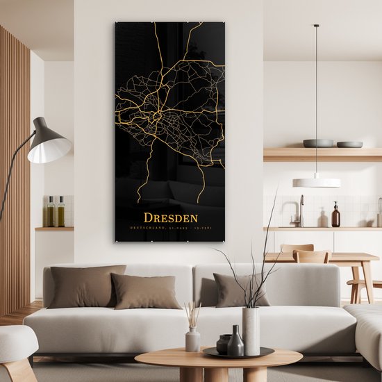 MuchoWow® Peinture sur verre 80x160 cm - Peinture sur verre acrylique - Dresde - Carte - Or - Photo sur verre - Peintures