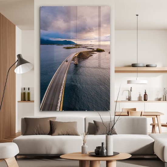 Peinture sur verre MuchoWow® - Bridge Storseisundet sur la côte norvégienne - 120x180 cm - Peintures sur verre acrylique - Photo sur Glas