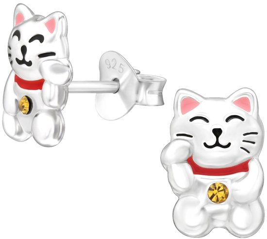 Boucles D'Oreilles Clous Argent Massif - Motif Chats - Occasion