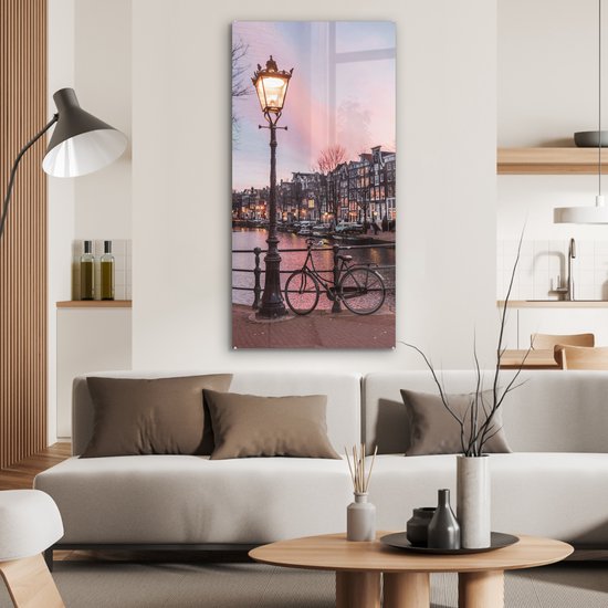 MuchoWow® Peinture sur Verre - Amsterdam au crépuscule - 60x120 cm - Peintures sur Verre Acrylique - Photo sur Glas