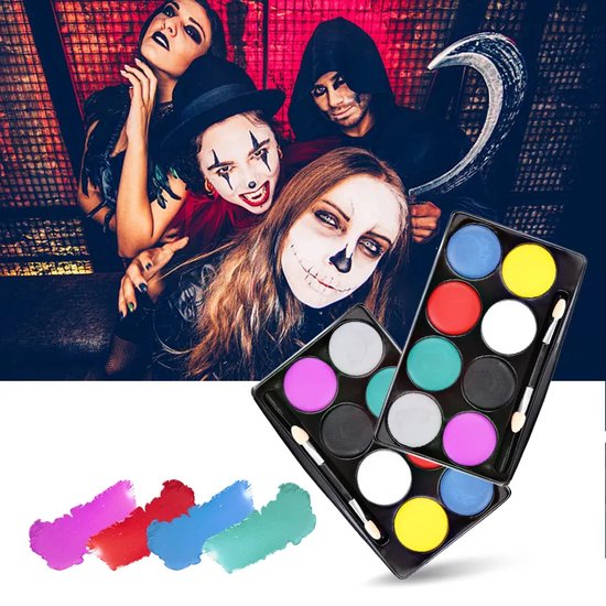 Set de peinture visage et corps pour Halloween - 5 couleurs et tube de sang  