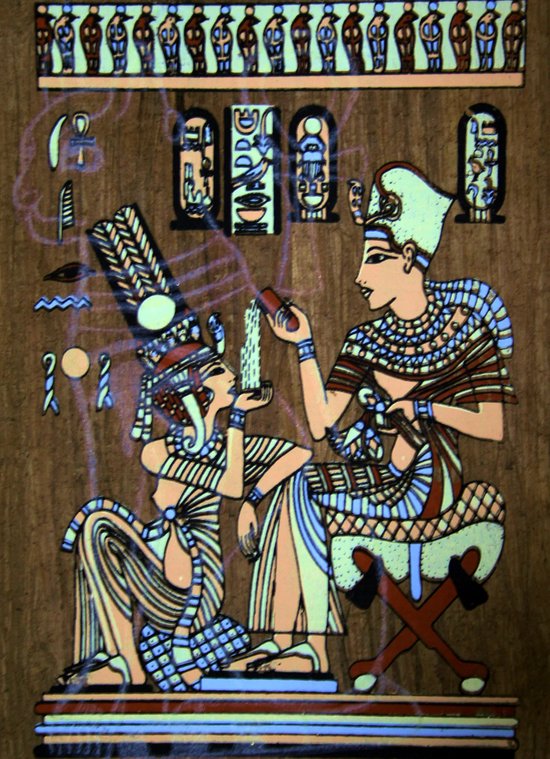 Egyptische papyrus met afbeelding van een koninklijk echtpaar