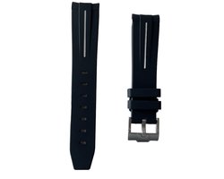 20mm Curved rubber strap Black + white stripe Omega x Swatch Moonswatch - Gebogen rubber horloge band