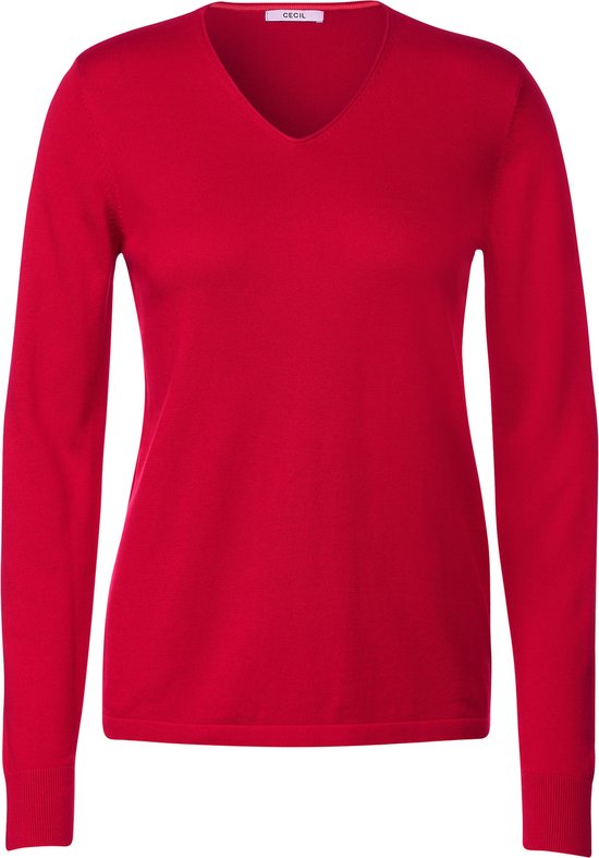 Cecil TOS Rounded V-hals Pullover Dames Trui - kleur Casual Red - Maat m