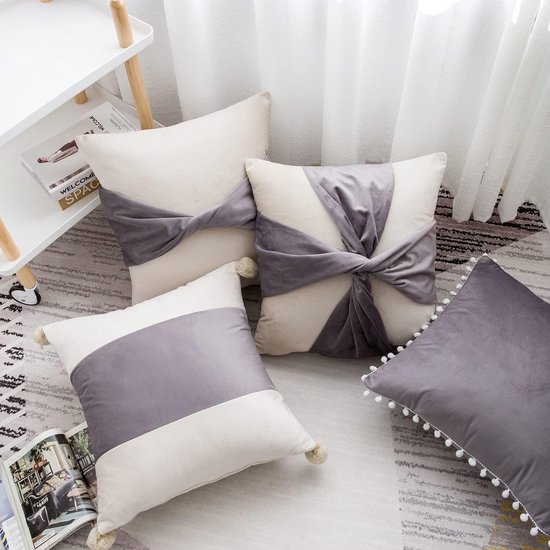 Set de 4 taies d'oreiller décoratives en simili cuir - Design Morden - Coussin de canapé en velours - Coussin lombaire solide pour canapé-lit, chambre à coucher - 45 x 45 cm - Gris