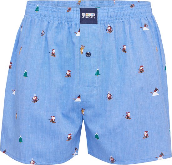 Happy Shorts Boxer de Noël large pour homme Père Noël de ski Bleu clair - Taille XL