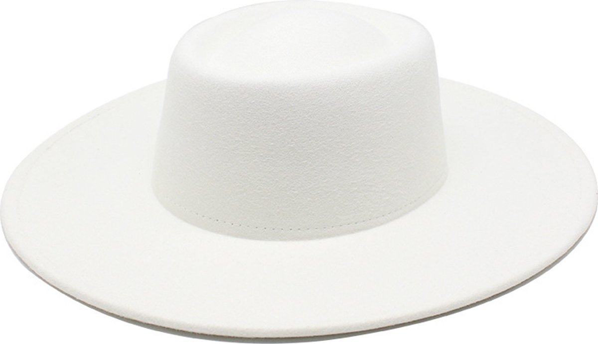 Fedora Hoed - Brim Wit | Verstelbaar | 56 - 60 cm | Katoen / Polyester | Fashion Favorite