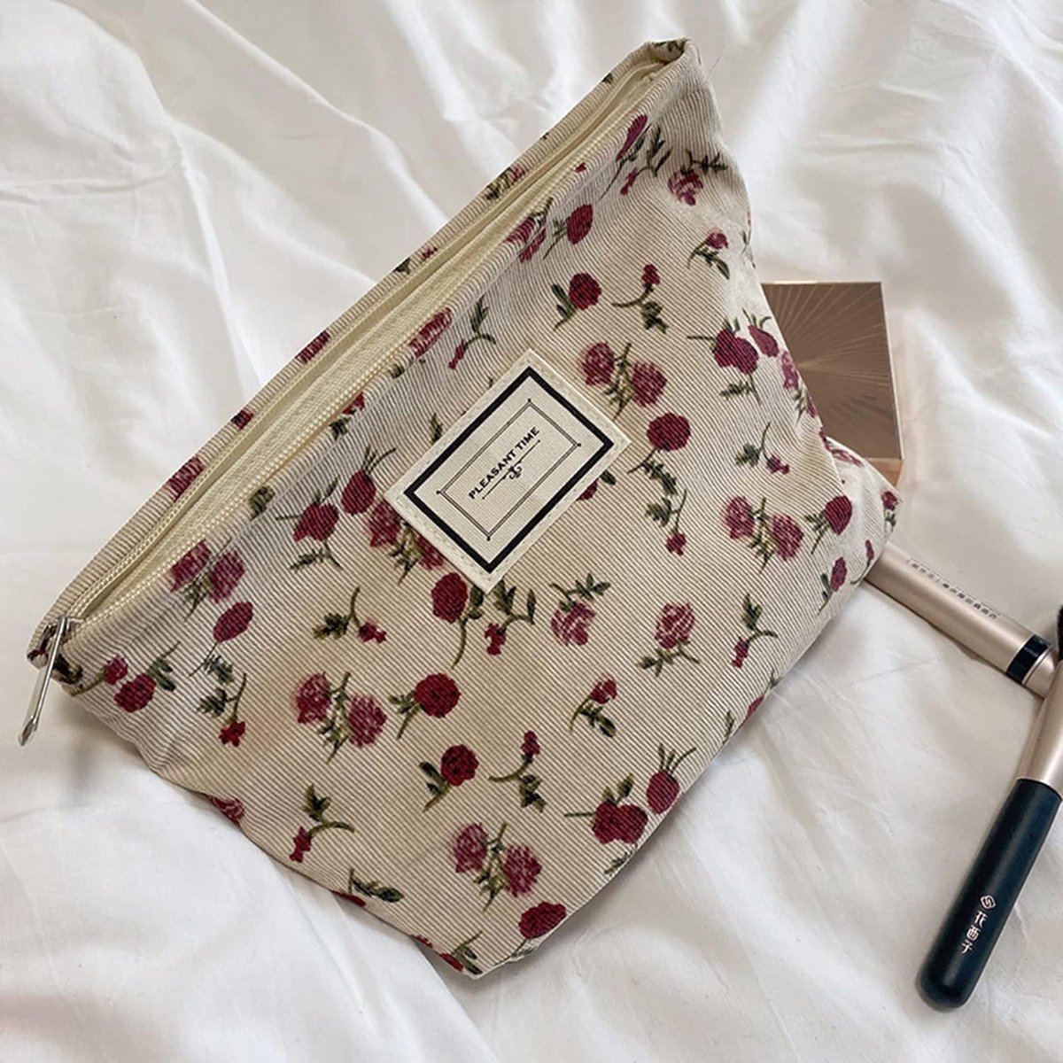 2 make-uptas voor dames, roze, reis-make-uptas, toilettas met letters, toilettas van corduroy fluweel, cadeau voor verjaardag, Kerstmis voor mama, vrouwen, vriendin, beste vriendin, Purper, L
