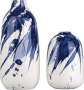 Blauwe en witte porseleinen vaas, handgemaakte vaas, tafeldecoratie voor woonkamer, kantoor, woondecoratie, set van 2, 18,3/29 cm