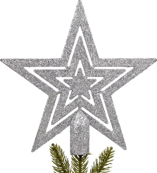 Étoile De Noël Argentée - Pointe De Sapin Traditionnelle Pour Décorations De Fêtes