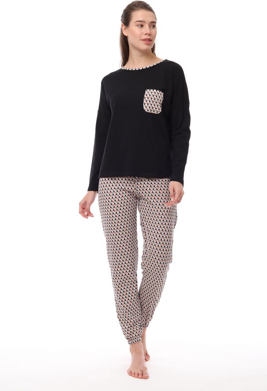 Pijadore - Dames Pyjama Set, Lange Mouwen, Zwart - XL