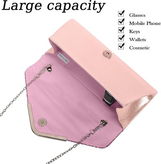 Pahajim Handtas voor dames, party, tas met ketting, glanzend, clutch, clutch, avondtas, dames, voor bruiloft, bruid, ceremonie, banket, 2 - roségoud, Elegant