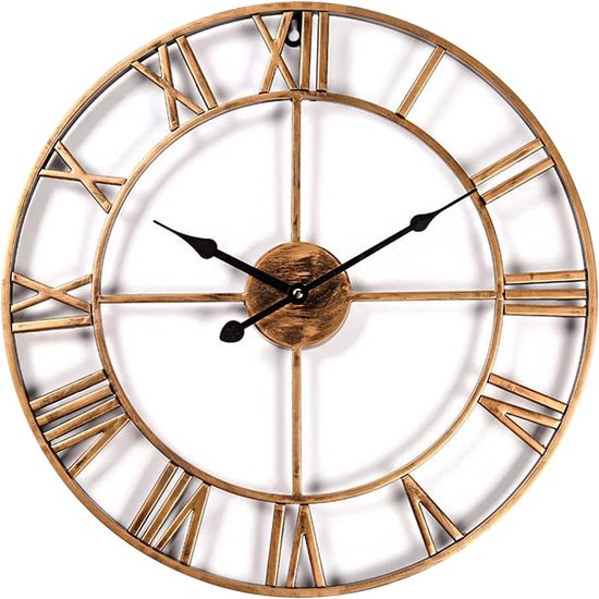 Stille Wandklok Vintage Romeinse Cijfers 40cm Niet Ticking Metalen Skelet Decoratieve Klok Woonkamer Keuken Cafe Hotel Kantoor Home Decor Gift (Brons)