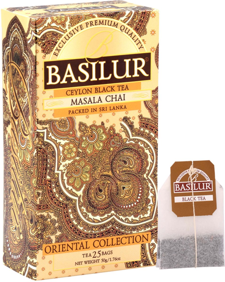BASILUR Masala Chai - Zwarte Ceylon-thee met natuurlijke oosterse kruiden, 25x2g