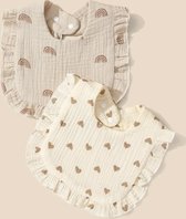 Slabbetjes - Baby - Set van 2 - Beige - Print - Trendy - Baby accessoires - Slabbers